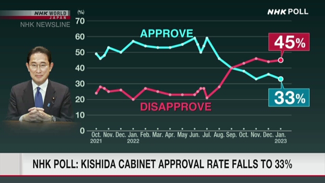 Результаты опроса NHK показали, что уровень одобрения кабинета Кисида упал до 33%