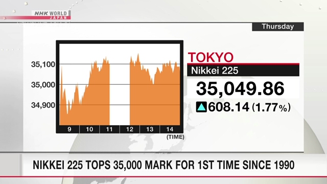 Индекс Nikkei превысил отметку в 35.000 пунктов впервые с 1990 года