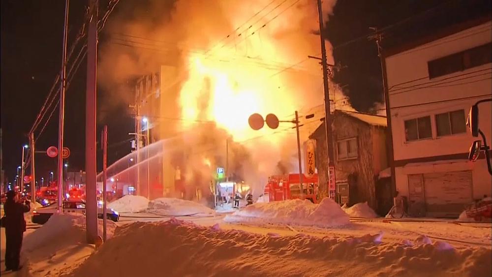 Пожар в японском городе Саппоро (видео)