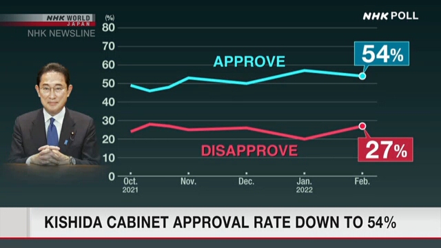 Уровень одобрения кабинета Кисида упал до 54%