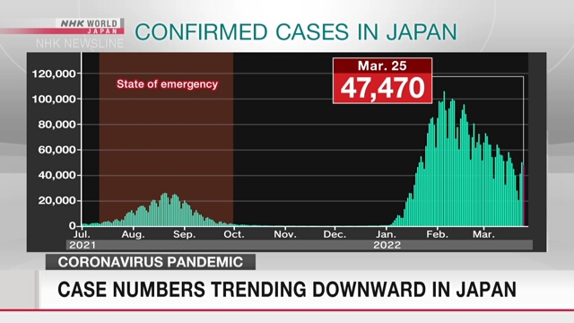 Число случаев заражения COVID-19 в Японии демонстрирует тенденцию к снижению