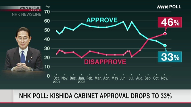 Итоги опроса NHK говорят о падении поддержки кабинета под руководством Кисида до 33%