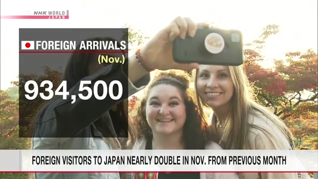 Число зарубежных туристов, посетивших Японию в ноябре, почти удвоилось по сравнению с октябрем