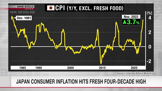 Инфляция потребительских цен в Японии в ноябре побила новый рекорд за четыре десятилетия