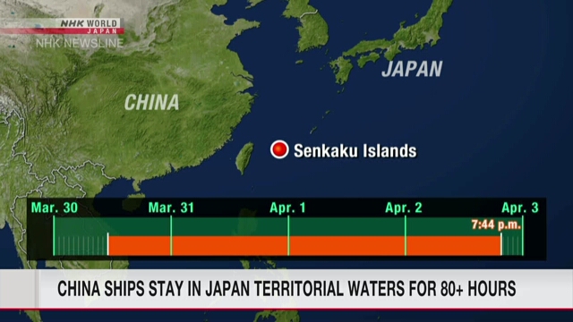 Китайские суда находились в японских территориальных водах у островов Сэнкаку более 80 часов
