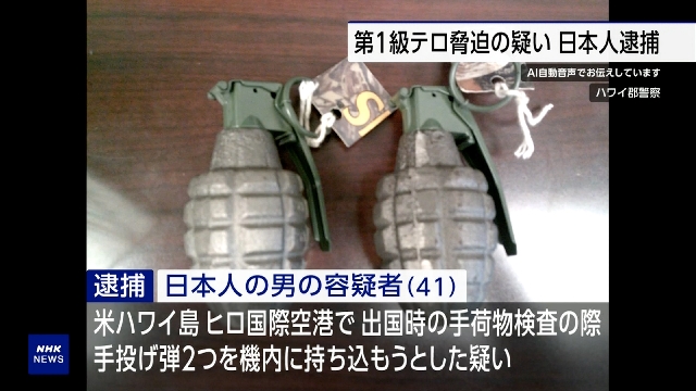 Японец арестован в аэропорту на Гавайях после того, как в его багаже нашли гранаты