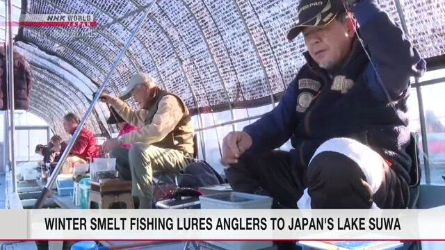 Любители зимней рыбалки в Японии съезжаются на озеро Сува ловить корюшку